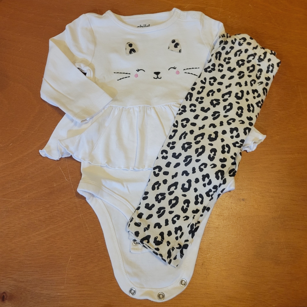 Carter's White Cat Face Bodysuit with Leopard Print Leggings